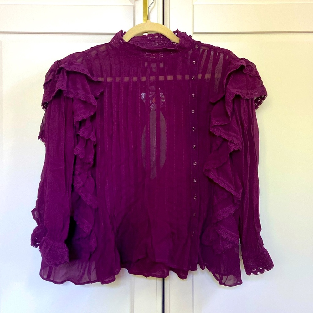 Farm Rio Purple Ruffle Blouse M
